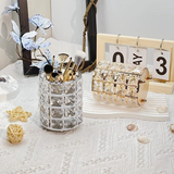 Darrahopens Home & Garden > Decor > Vases & Table Decor 1 piece crystal pen holder, round creative desktop makeup brush storage box, polished cast iron metal art decorative display piece, lightweight and desktop style.golden