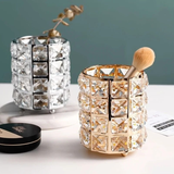 Darrahopens Home & Garden > Decor > Vases & Table Decor 1 piece crystal pen holder, round creative desktop makeup brush storage box, polished cast iron metal art decorative display piece, lightweight and desktop style.silver