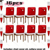 Darrahopens Home & Garden > Decor > Vases & Table Decor 16-piece Christmas chair set-holiday red Christmas hat pattern, suitable for holiday dinners and party decorations, including 8 chair sets and 8 tableware sets, reusable, durable fabric, suitable for Christmas, New Year, Valentine's Day and party activiti