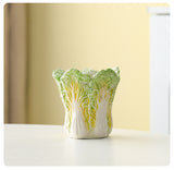 Darrahopens Home & Garden > Decor > Vases & Table Decor 2 Pcs Light Green Premium Ceramic Cabbage Makeup Brush Holder - Elegant 10.5cm High-End Desktop Organizer
