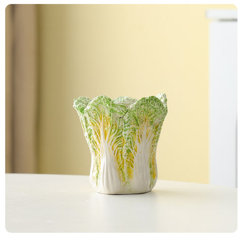 Darrahopens Home & Garden > Decor > Vases & Table Decor 2 Pcs Light Green Premium Ceramic Cabbage Makeup Brush Holder - Elegant 10.5cm High-End Desktop Organizer