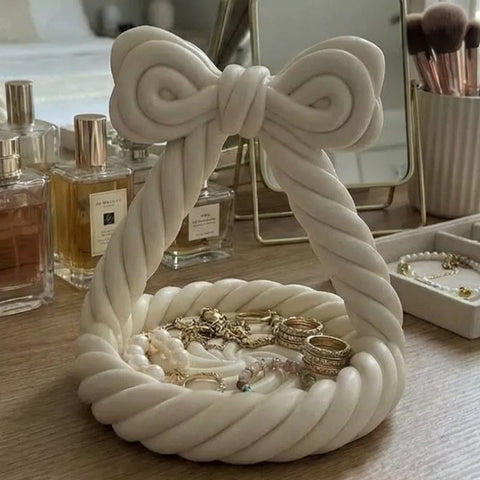 Darrahopens Home & Garden > Decor > Vases & Table Decor 3D Printed Charming Bow Jewelry Tray - Twisted Hemp Rope Storage Tray, 
pink