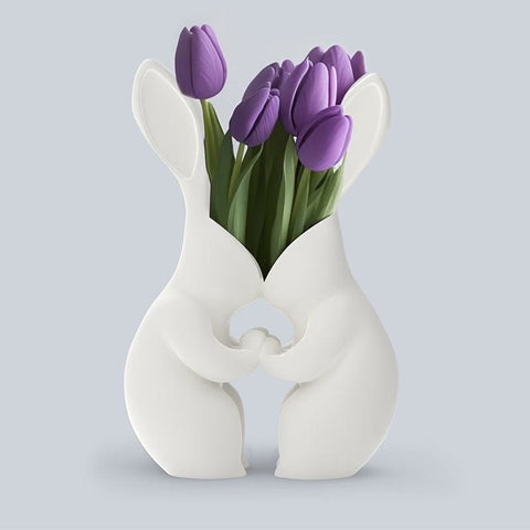 Darrahopens Home & Garden > Decor > Vases & Table Decor 3D printed Easter bunny vase, ceramic-look plastic vase. White.