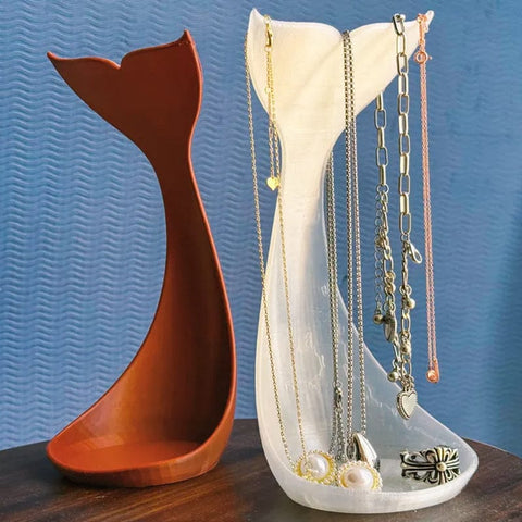 Darrahopens Home & Garden > Decor > Vases & Table Decor 3D printed fishtail jewelry stand, single piece, white silk.