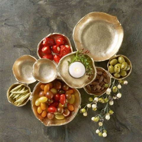 Darrahopens Home & Garden > Decor > Vases & Table Decor 9 Cluster Decorative Bowls Bright Gold Brass Snack Tray Bowl Chip & Dip Serving Piece Strong Brass Centerpiece Beautiful Room Accent & Entertaining Parties Home Decor Wedding Gifts 22 Inch