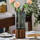 Darrahopens Home & Garden > Decor > Vases & Table Decor Black wood base vase, cylindrical glass vase, home decor vase, flower vase, high quality vase, Australian home decor, modern vase, natural wood vase