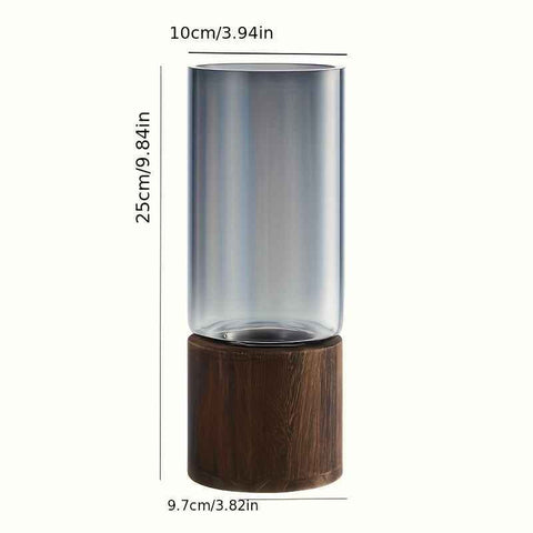 Darrahopens Home & Garden > Decor > Vases & Table Decor Black wood base vase, cylindrical glass vase, home decor vase, flower vase, high quality vase, Australian home decor, modern vase, natural wood vase