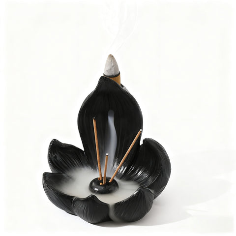 Darrahopens Home & Garden > Decor > Vases & Table Decor Black Zen Lotus Waterfall Backflow Aroma Diffuser - Premium Elegant Resin Craft for Meditation & Yoga, 10cm Compact Design