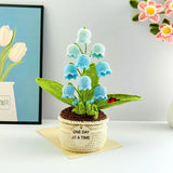 Darrahopens Home & Garden > Decor > Vases & Table Decor Blue Handmade Crochet Lily of the Valley Potted Plant - Gradient Blue Flower Decor Gift