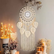 Darrahopens Home & Garden > Decor > Vases & Table Decor Bohemian Handwoven Wooden Bead Leaf Round Tapestry: Cotton Lace Hollow Tassel, Natural Healing Wall Decoration/sandy beige In Australia - Darrahopens