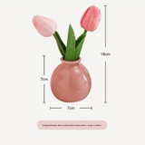 Darrahopens Home & Garden > Decor > Vases & Table Decor Ceramic Vase with Artificial Flowers Set – Mini Decorative Pot for Home Living Room or Desk Display(Blue bottle and white tulips)