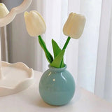 Darrahopens Home & Garden > Decor > Vases & Table Decor Ceramic Vase with Artificial Flowers Set – Mini Decorative Pot for Home Living Room or Desk Display(Blue bottle and white tulips)