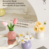 Darrahopens Home & Garden > Decor > Vases & Table Decor Ceramic Vase with Artificial Flowers Set – Mini Decorative Pot for Home Living Room or Desk Display(Dark pink vase and tulips)
