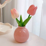 Darrahopens Home & Garden > Decor > Vases & Table Decor Ceramic Vase with Artificial Flowers Set – Mini Decorative Pot for Home Living Room or Desk Display(Dark pink vase and tulips)