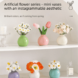Darrahopens Home & Garden > Decor > Vases & Table Decor Ceramic Vase with camellia bud Artificial Flowers Set – Mini Decorative Pot for Home Living Room or Desk Display
