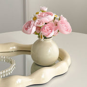 Darrahopens Home & Garden > Decor > Vases & Table Decor Ceramic Vase with camellia bud Artificial Flowers Set – Mini Decorative Pot for Home Living Room or Desk Display