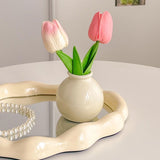 Darrahopens Home & Garden > Decor > Vases & Table Decor Ceramic Vase with Tulip Artificial Flowers Set – Mini Decorative Pot for Home Living Room or Desk Display