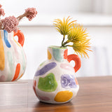 Darrahopens Home & Garden > Decor > Vases & Table Decor Colorful Charming Hand-Painted Ceramic Vase - Colourful Striped Jug Style Decorative Accent