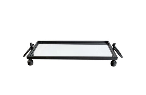 Darrahopens Home & Garden > Decor > Vases & Table Decor Eliza Mirror Tray with Handles - Medium - Black