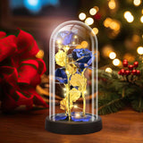 Darrahopens Home & Garden > Decor > Vases & Table Decor Eternal Blue Rose in Glass Dome with LED Lights, Romantic Forever Flower Gift for Valentine’s Day Anniversary Mother’s Day Birthday (Blue)