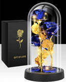 Darrahopens Home & Garden > Decor > Vases & Table Decor Eternal Blue Rose in Glass Dome with LED Lights, Romantic Forever Flower Gift for Valentine’s Day Anniversary Mother’s Day Birthday (Blue)