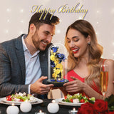 Darrahopens Home & Garden > Decor > Vases & Table Decor Eternal Blue Rose in Glass Dome with LED Lights, Romantic Forever Flower Gift for Valentine’s Day Anniversary Mother’s Day Birthday (Blue)