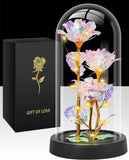Darrahopens Home & Garden > Decor > Vases & Table Decor Eternal Blue Rose in Glass Dome with LED Lights, Romantic Forever Flower Gift for Valentine’s Day Anniversary Mother’s Day Birthday (Purple)