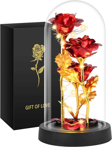 Darrahopens Home & Garden > Decor > Vases & Table Decor Eternal Blue Rose in Glass Dome with LED Lights, Romantic Forever Flower Gift for Valentine’s Day Anniversary Mother’s Day Birthday (Red)