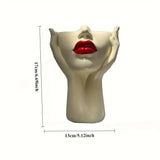 Darrahopens Home & Garden > Decor > Vases & Table Decor Gazing Muse — "Hands-on Beauty" Resin Brush Holder with Sculpted Bust Design.1 Piece Elegant Resin Makeup Brush Holder with Red Lips Design - Lightweight Synthetic Cosmetics Organizer Box, Standalone Desktop Storage Case for Bathroom or Dressing Table