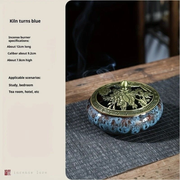 Darrahopens Home & Garden > Decor > Vases & Table Decor Glaze-transmutation ceramic incense burner with retro copper lid, fireproof mat, and incense coil holder. Suitable for various incense types, ideal for creative home decor and festive gifting.(Kiln turns green）