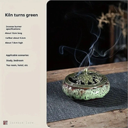 Darrahopens Home & Garden > Decor > Vases & Table Decor Glaze-transmutation ceramic incense burner with retro copper lid, fireproof mat, and incense coil holder. Suitable for various incense types, ideal for creative home decor and festive gifting.(Kiln turns green）