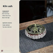 Darrahopens Home & Garden > Decor > Vases & Table Decor Glaze-transmutation ceramic incense burner with retro copper lid, fireproof mat, and incense coil holder. Suitable for various incense types, ideal for creative home decor and festive gifting.(Kiln ash）