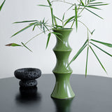 Darrahopens Home & Garden > Decor > Vases & Table Decor Glossy GreenCeramic Vase - Unique Bamboo-Look Design (25.5x9x7cm)