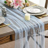 Darrahopens Home & Garden > Decor > Vases & Table Decor Light Blue Table Veil with White Pearls - Silky Gauze 30x120 Inches - For Weddings, Parties & Table Decorations