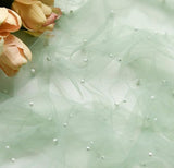 Darrahopens Home & Garden > Decor > Vases & Table Decor Light Green Table Veil with White Pearls - Silky Gauze 30x120 Inches - For Weddings, Parties & Table Decorations