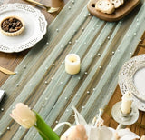 Darrahopens Home & Garden > Decor > Vases & Table Decor Light Green Table Veil with White Pearls - Silky Gauze 30x120 Inches - For Weddings, Parties & Table Decorations