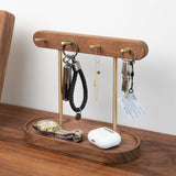 Darrahopens Home & Garden > Decor > Vases & Table Decor Modern Walnut Wood Key Holder with Brass Hooks – Desktop Organizer for Keys, Jewelry, Watches, and Small Accessories, Compact Design (Walnut)