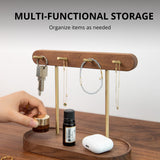 Darrahopens Home & Garden > Decor > Vases & Table Decor Modern Walnut Wood Key Holder with Brass Hooks – Desktop Organizer for Keys, Jewelry, Watches, and Small Accessories, Compact Design (Walnut)