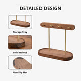 Darrahopens Home & Garden > Decor > Vases & Table Decor Modern Walnut Wood Key Holder with Brass Hooks – Desktop Organizer for Keys, Jewelry, Watches, and Small Accessories, Compact Design (Walnut)