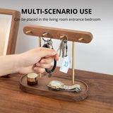 Darrahopens Home & Garden > Decor > Vases & Table Decor Modern Walnut Wood Key Holder with Brass Hooks – Desktop Organizer for Keys, Jewelry, Watches, and Small Accessories, Compact Design (Walnut)