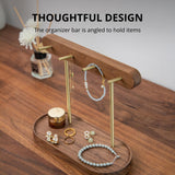 Darrahopens Home & Garden > Decor > Vases & Table Decor Modern Walnut Wood Key Holder with Brass Hooks – Desktop Organizer for Keys, Jewelry, Watches, and Small Accessories, Compact Design (Walnut)