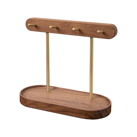 Darrahopens Home & Garden > Decor > Vases & Table Decor Modern Walnut Wood Key Holder with Brass Hooks – Desktop Organizer for Keys, Jewelry, Watches, and Small Accessories, Compact Design (Walnut)