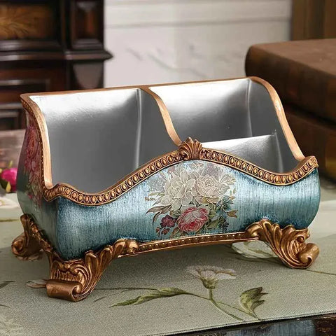 Darrahopens Home & Garden > Decor > Vases & Table Decor Natural Resin European Storage Box, Hand-Painted with Blooming Flowers – A Practical Storage Container and a Romantic Home Art Piece./Blue wood grain In Australia - Darrahopens