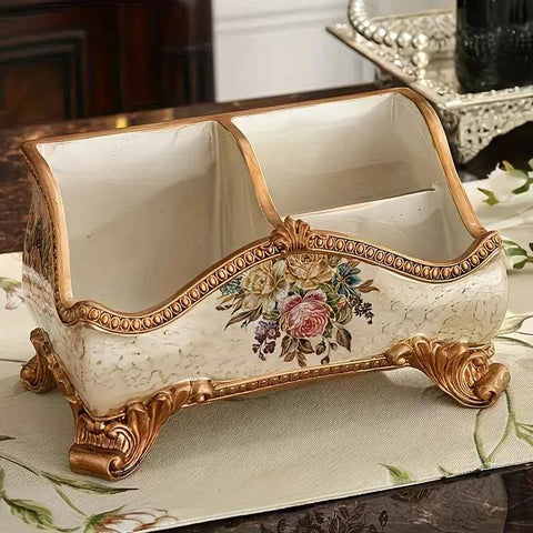 Darrahopens Home & Garden > Decor > Vases & Table Decor Natural Resin European Storage Box, Hand-Painted with Blooming Flowers – A Practical Storage Container and a Romantic Home Art Piece./Pearl powder In Australia - Darrahopens
