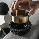 Darrahopens Home & Garden > Decor > Vases & Table Decor Nordic industrial style concrete ashtray, handcrafted with natural texture, detachable stainless steel bowl with anti-ash lid — easy to clean, durable, suitable for living rooms, bars, offices, ideal gift for Father’s Day, Christmas, housewarming.（BLACK)