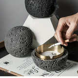 Darrahopens Home & Garden > Decor > Vases & Table Decor Nordic industrial style concrete ashtray, handcrafted with natural texture, detachable stainless steel bowl with anti-ash lid — easy to clean, durable, suitable for living rooms, bars, offices, ideal gift for Father’s Day, Christmas, housewarming.（BLACK)