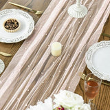 Darrahopens Home & Garden > Decor > Vases & Table Decor Pink Table Veil with White Pearls - Silky Gauze 30x120 Inches - For Weddings, Parties & Table Decorations