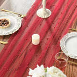 Darrahopens Home & Garden > Decor > Vases & Table Decor Red Table Veil with White Pearls - Silky Gauze 30x120 Inches - For Weddings, Parties & Table Decorations
