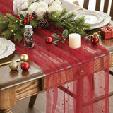 Darrahopens Home & Garden > Decor > Vases & Table Decor Red Table Veil with White Pearls - Silky Gauze 30x120 Inches - For Weddings, Parties & Table Decorations
