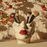 Darrahopens Home & Garden > Decor > Vases & Table Decor Sculpted Hands Vanity Brush Holder — "Goddess Embrace" Resin Organizer with Red Lips Accent/1 Piece Elegant Resin Makeup Brush Holder with Red Lips Design - Lightweight Synthetic Cosmetics Organizer Box, Standalone Desktop Storage Case for Bathroom or Dre